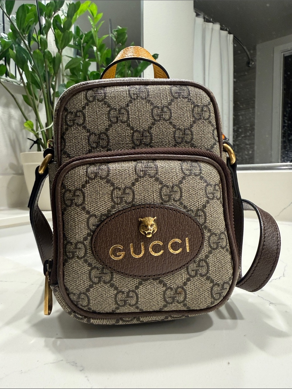 Gucci Brown GG Canvas Mini Messenger Bag with Gold Logo